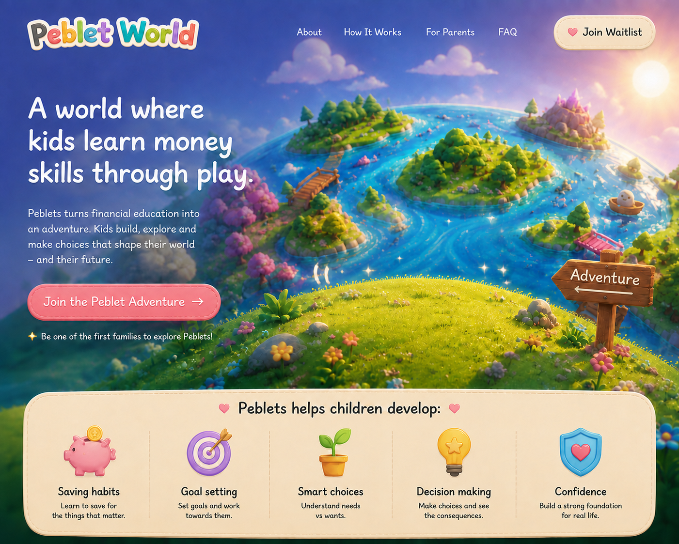 Peblet World, a playful financial education adventure for children